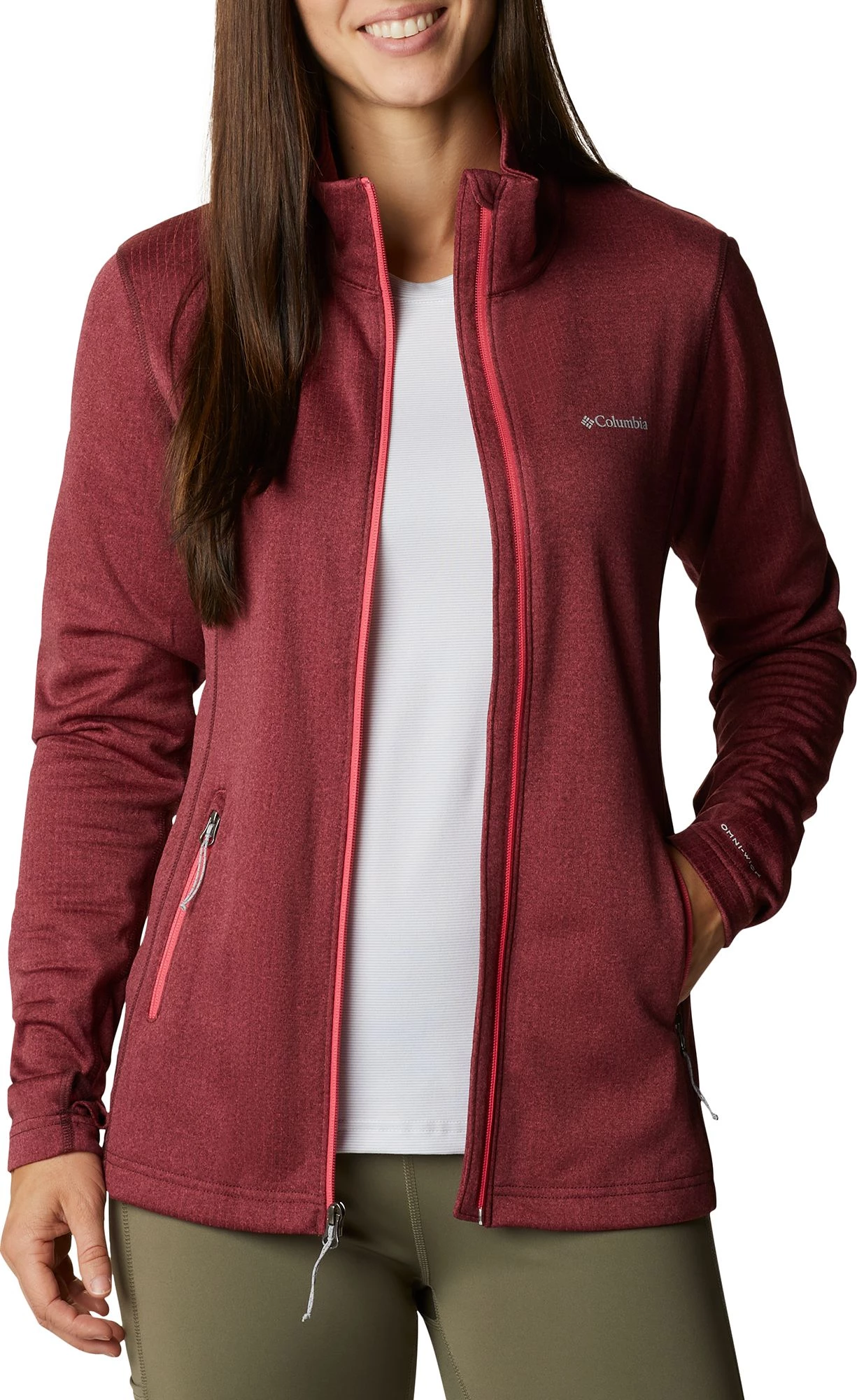Columbia Women's Park View Grid Full Zip Fleece Jacket Bright Geranium Heather 3 Columbia Women's Park View Grid Full Zip Fleece Jacket Bright Geranium Heather