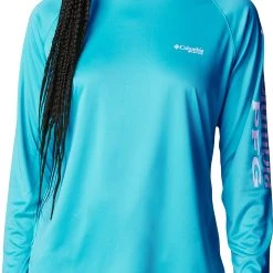 Columbia Women's PFG Tidal Tee II Long Sleeve Shirt Lollipop/white Logo