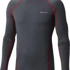 Columbia Men's Midweight Stretch Base Layer Long Sleeve Shirt Graphite/red