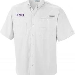 Columbia Men's LSU Tigers White Tamiami Performance Shirt