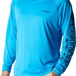 Columbia Men's PFG Terminal Tackle Long Sleeve Shirt Red Hibiscus/white Logo