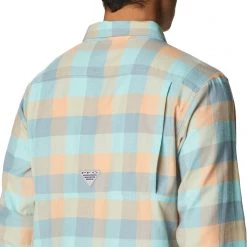 Columbia Men's PFG Slack Tide Flannel Long Sleeve Shirt Harbor Blue Big Gingham -Columbia Sales Store unnamed file 3241