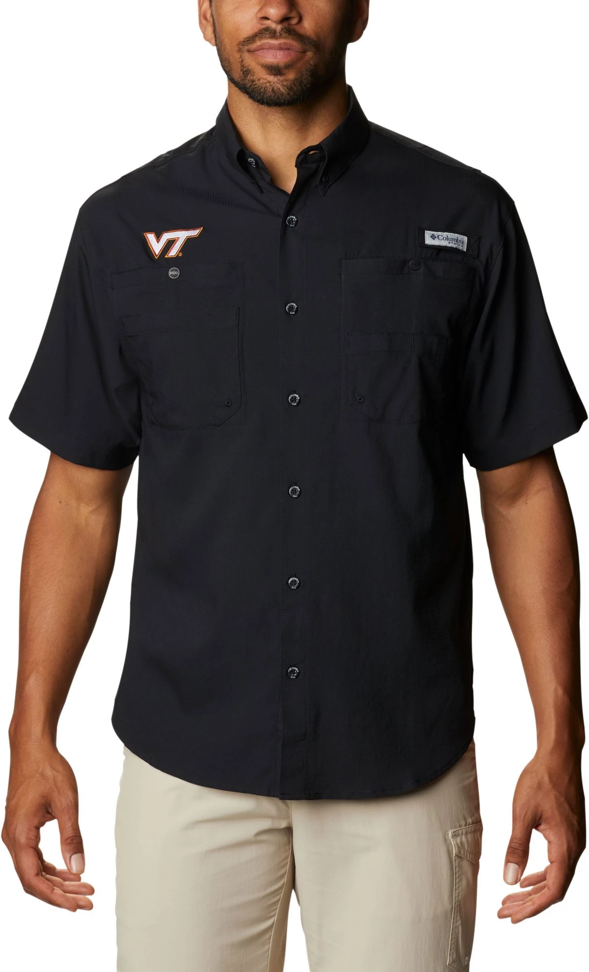Columbia Men's Virginia Tech Hokies Tamiami Performance Black Shirt 3 Columbia Men's Virginia Tech Hokies Tamiami Performance Black Shirt