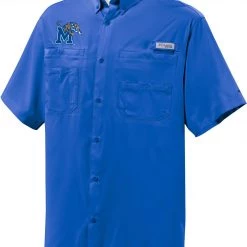 Columbia Men's Memphis Tigers Blue Button-Down Performance Short Sleeve Shirt
