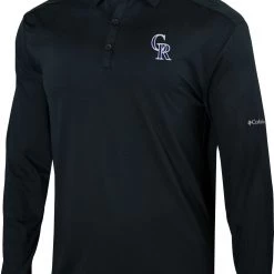 Columbia Men's Colorado Rockies Black Pin High Long Sleeve Polo