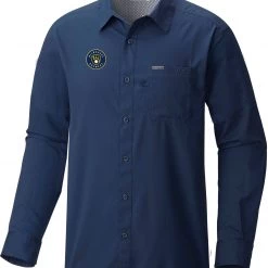 Columbia Men's Milwaukee Brewers Navy Slack Tide Long Sleeve T-Shirt