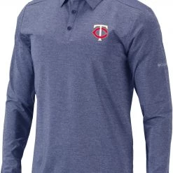 Columbia Men's Minnesota Twins Navy Pin High Long Sleeve Polo