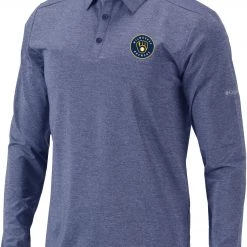 Columbia Men's Milwaukee Brewers Navy Pin High Long Sleeve Polo