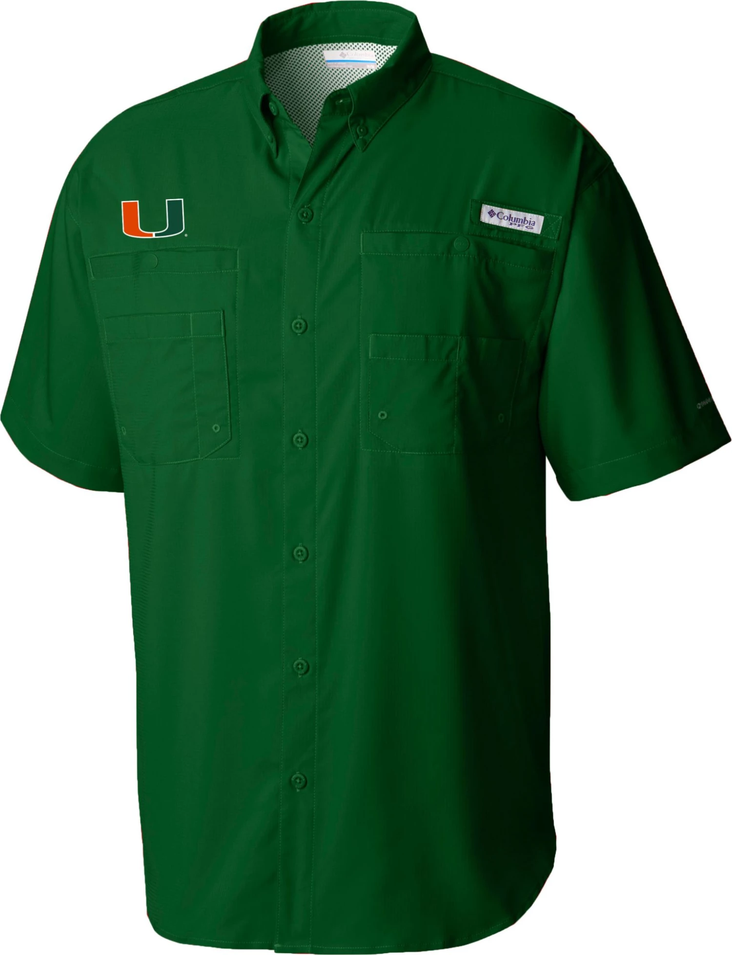 Columbia Men's Miami Hurricanes Green Tamiami Short Sleeve Button Down Shirt 3 Columbia Men's Miami Hurricanes Green Tamiami Short Sleeve Button Down Shirt