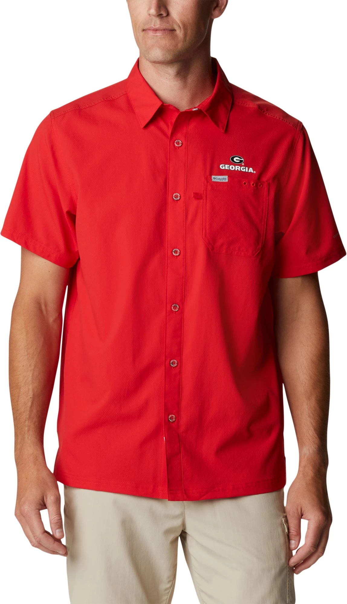 Columbia Men's Georgia Bulldogs Red Slack Tide Button-Down Shirt 3 Columbia Men's Georgia Bulldogs Red Slack Tide Button-Down Shirt