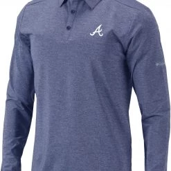 Columbia Men's Atlanta Braves Navy Pin High Long Sleeve Polo