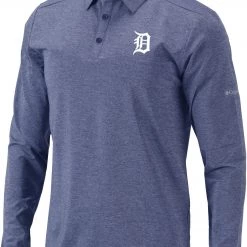 Columbia Men's Detroit Tigers Navy Pin High Long Sleeve Polo