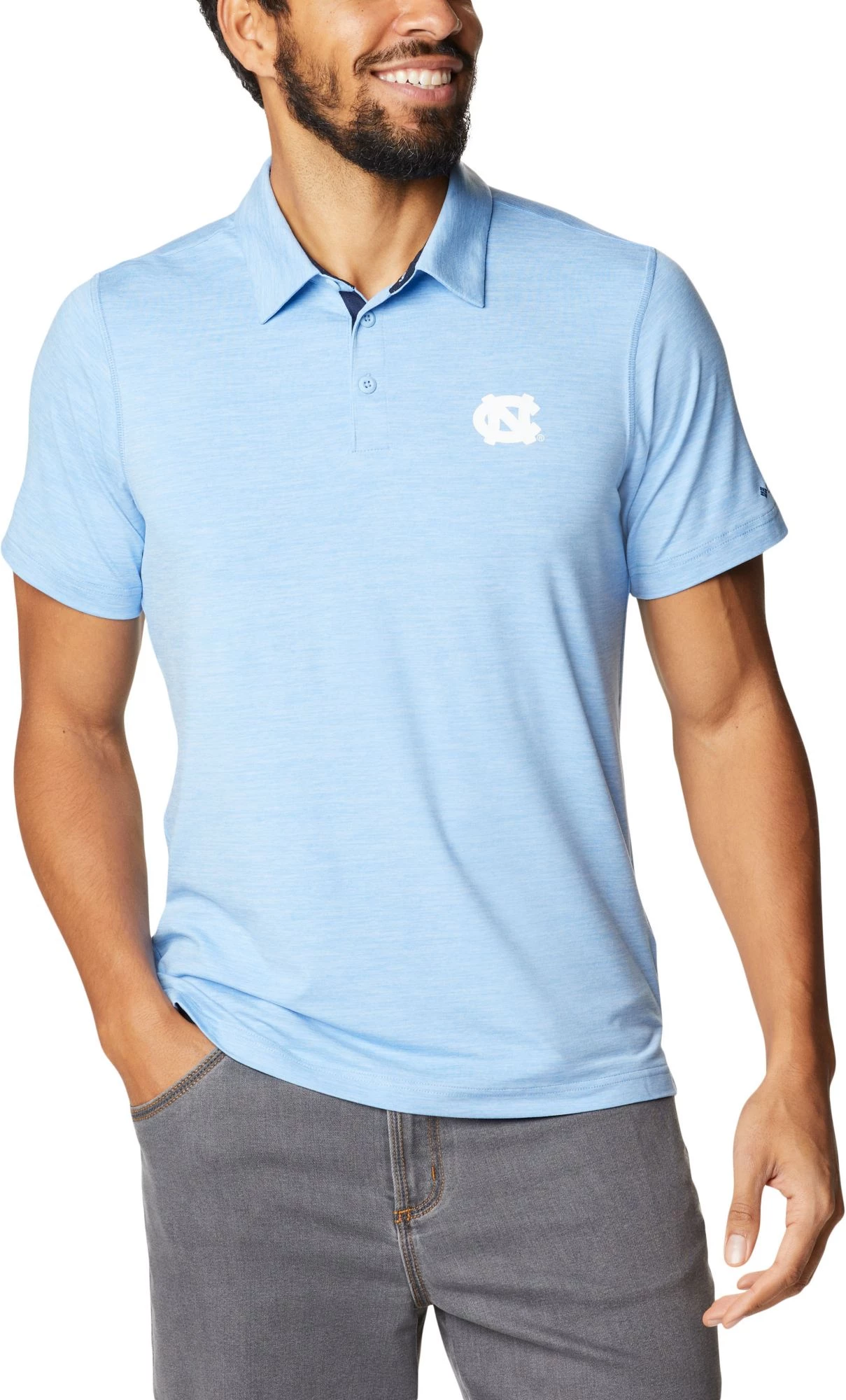 Columbia Men's North Carolina Tar Heels Carolina Blue Tech Trail Polo 3 Columbia Men's North Carolina Tar Heels Carolina Blue Tech Trail Polo