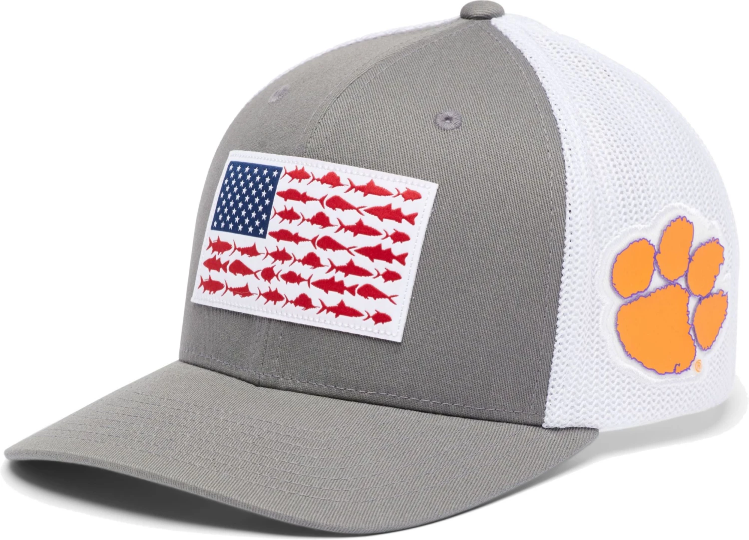 Columbia Men's Clemson Tigers Grey PFG Flag Mesh Fitted Hat 3 Columbia Men's Clemson Tigers Grey PFG Flag Mesh Fitted Hat