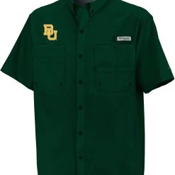 Columbia Men's Baylor Bears Green Button-Down Performance Short Sleeve Shirt