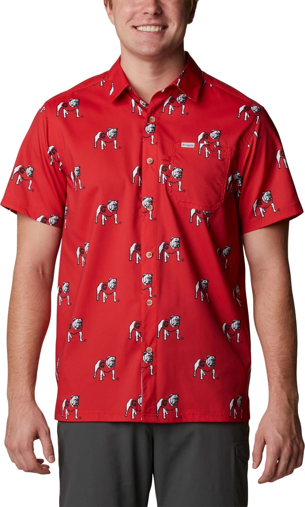 Columbia Men's Georgia Bulldogs Red Super Slack Button Down Shirt 3 Columbia Men's Georgia Bulldogs Red Super Slack Button Down Shirt