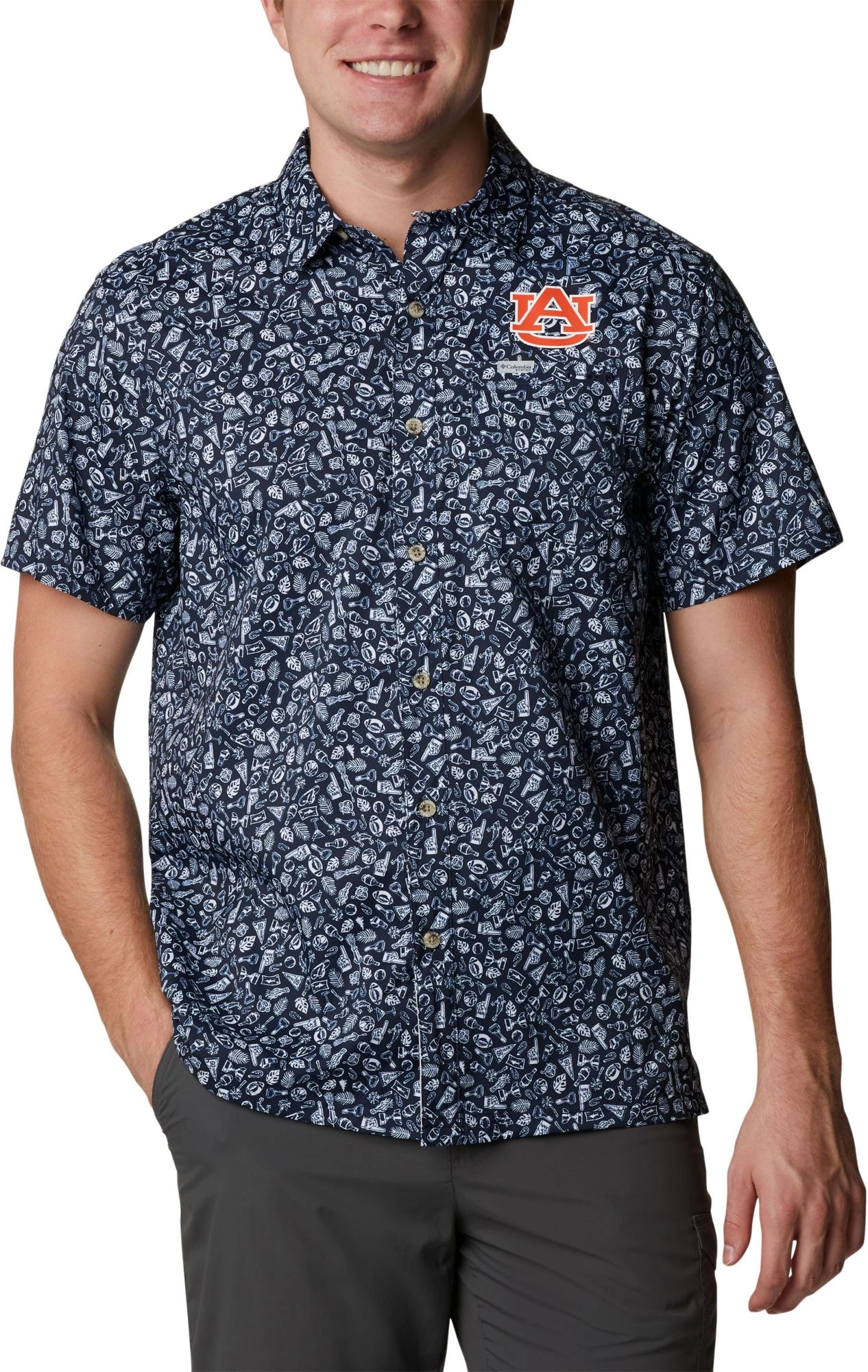 Columbia Men's Auburn Tigers Blue Slack Tide Button-Down Shirt 3 Columbia Men's Auburn Tigers Blue Slack Tide Button-Down Shirt