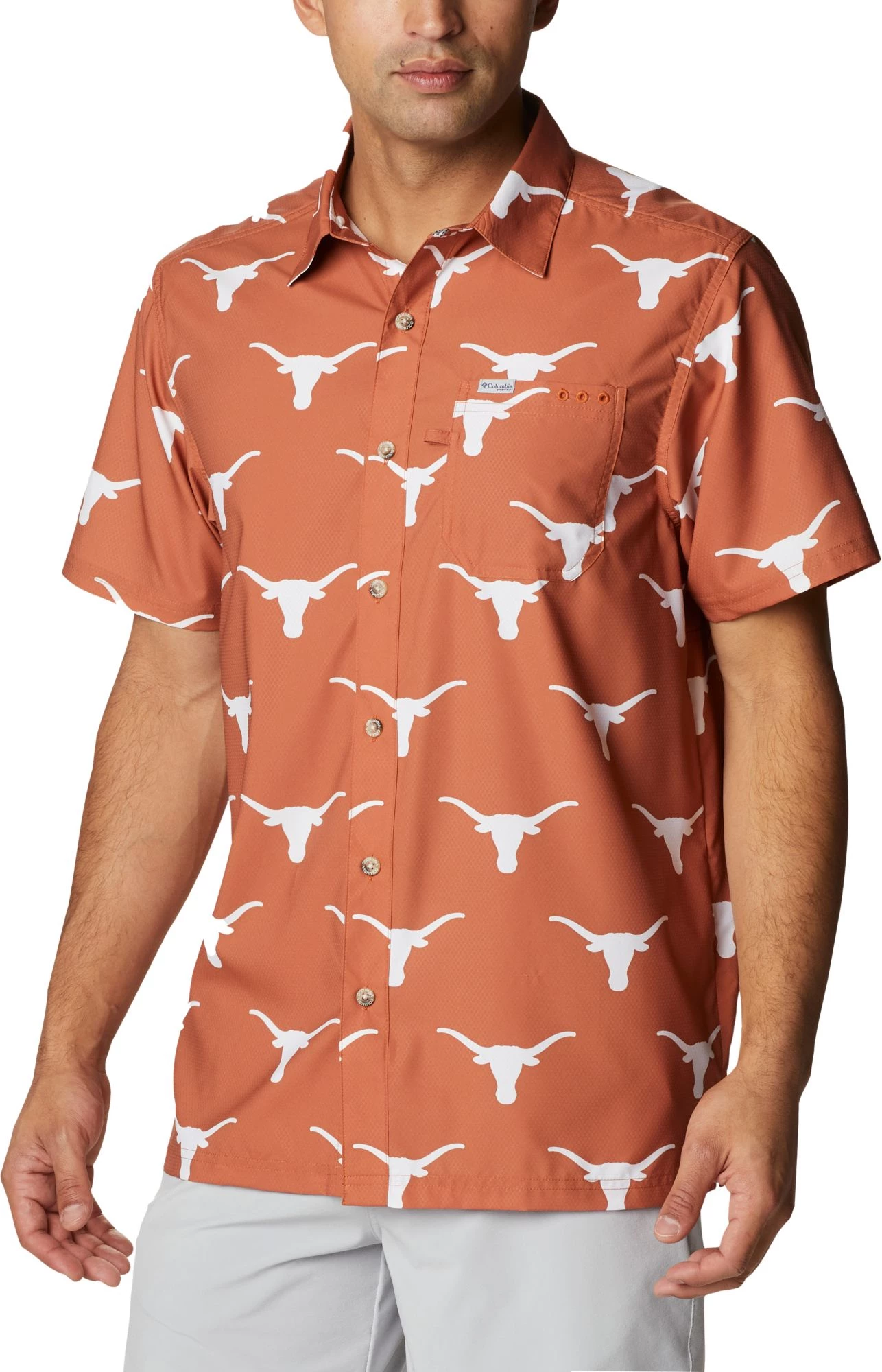 Columbia Men's Texas Longhorns Burnt Orange Super Slack Button Down Shirt 3 Columbia Men's Texas Longhorns Burnt Orange Super Slack Button Down Shirt