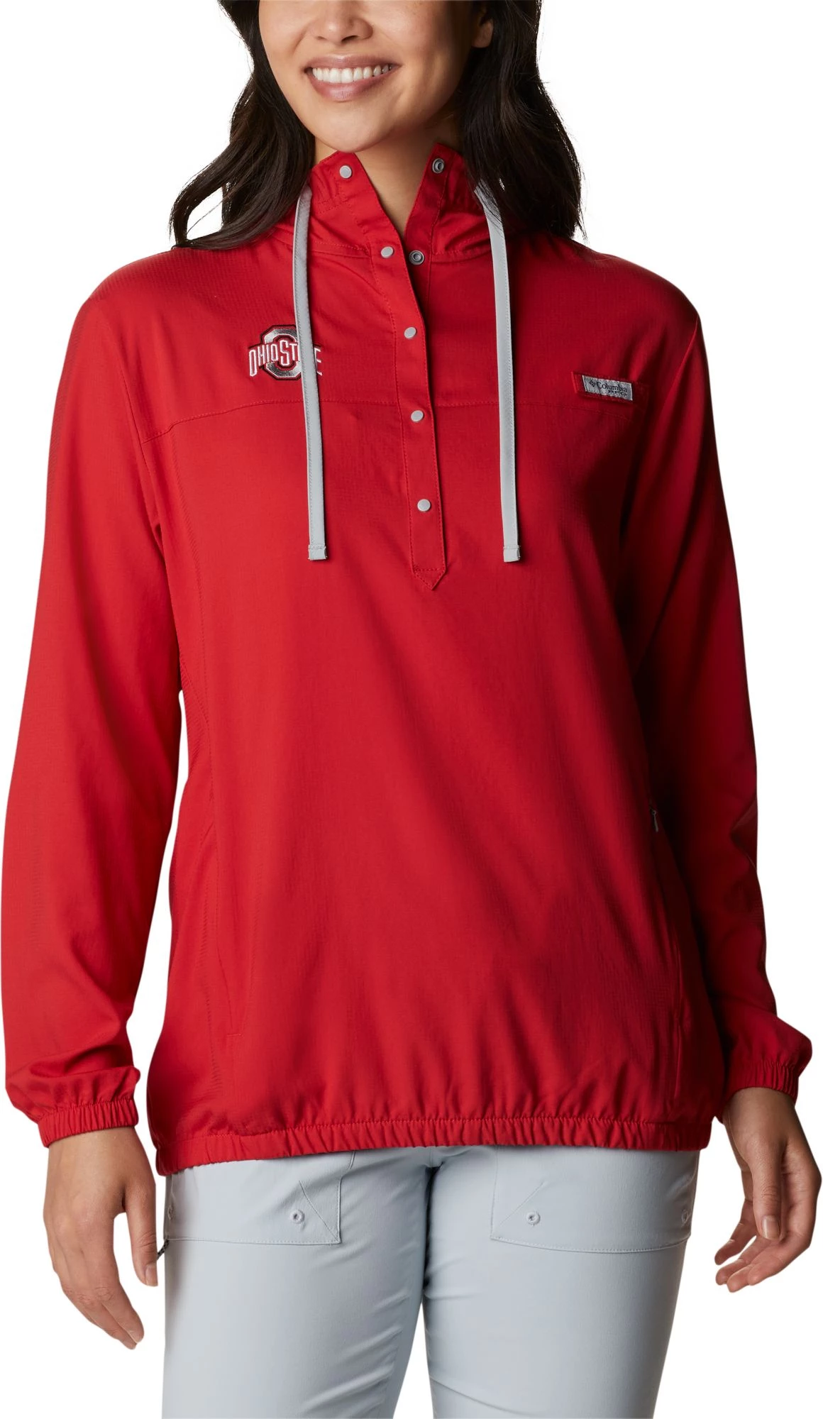 Columbia Women's Ohio State Buckeyes Red Tamiami Quarter-Snap Long Sleeve Hooded Shirt 3 Columbia Women's Ohio State Buckeyes Red Tamiami Quarter-Snap Long Sleeve Hooded Shirt