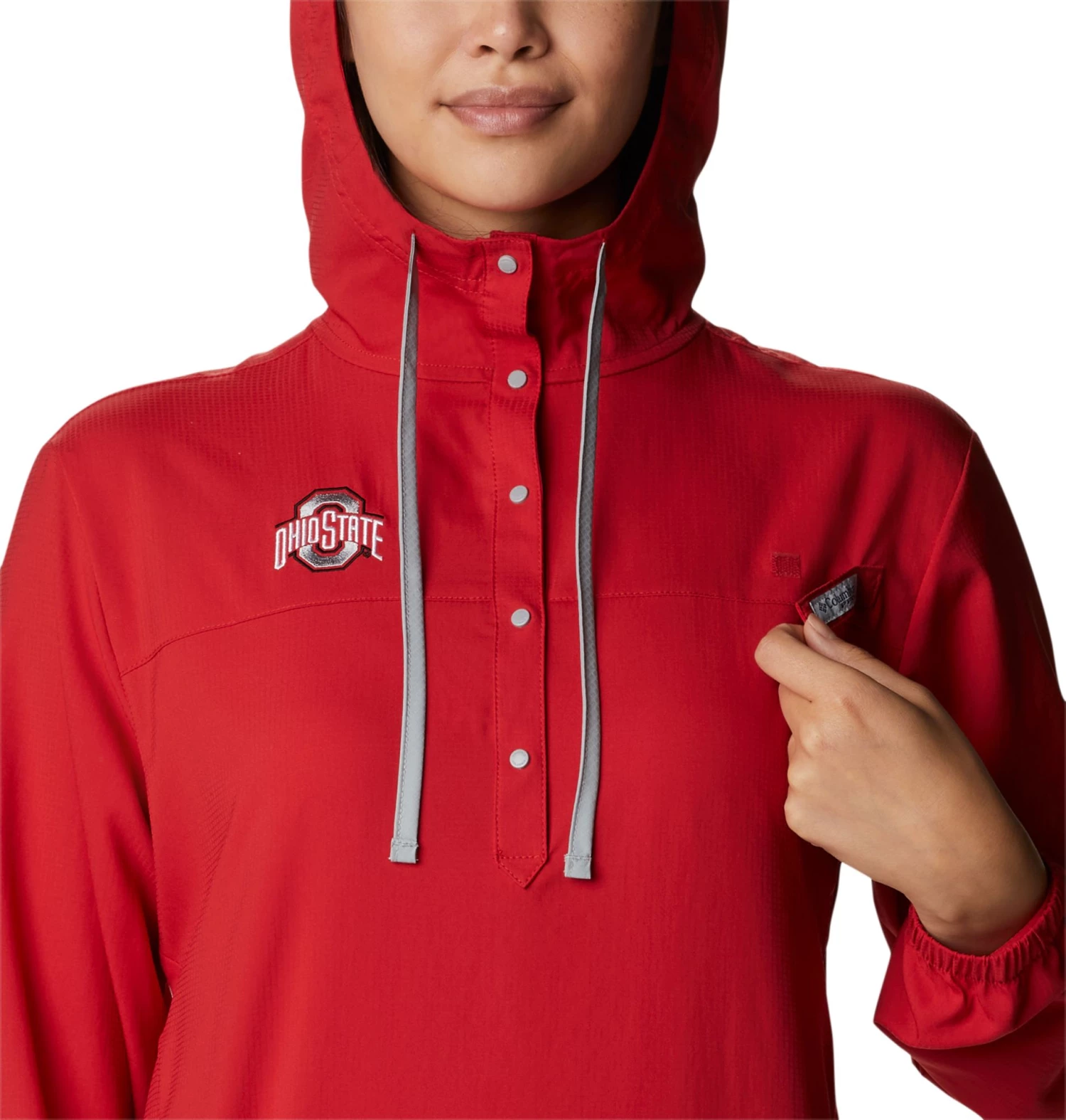 Columbia Women's Ohio State Buckeyes Red Tamiami Quarter-Snap Long Sleeve Hooded Shirt 4 Columbia Women's Ohio State Buckeyes Red Tamiami Quarter-Snap Long Sleeve Hooded Shirt - Image 2