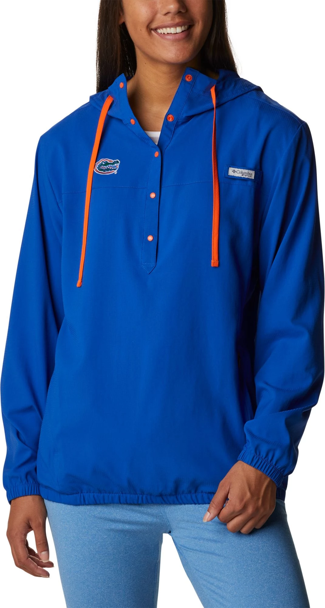 Columbia Women's Florida Gators Blue PFG Tamiami Quarter-Snap Long Sleeve Hooded Shirt 3 Columbia Women's Florida Gators Blue PFG Tamiami Quarter-Snap Long Sleeve Hooded Shirt