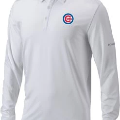 Columbia Men's Chicago Cubs White Pin High Long Sleeve Polo