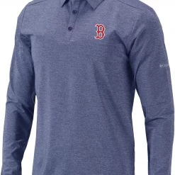 Columbia Men's Boston Red Sox Navy Pin High Long Sleeve Polo