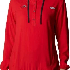 Columbia Women's Georgia Bulldogs Red PFG Tamiami Quarter-Snap Long Sleeve Hooded Shirt
