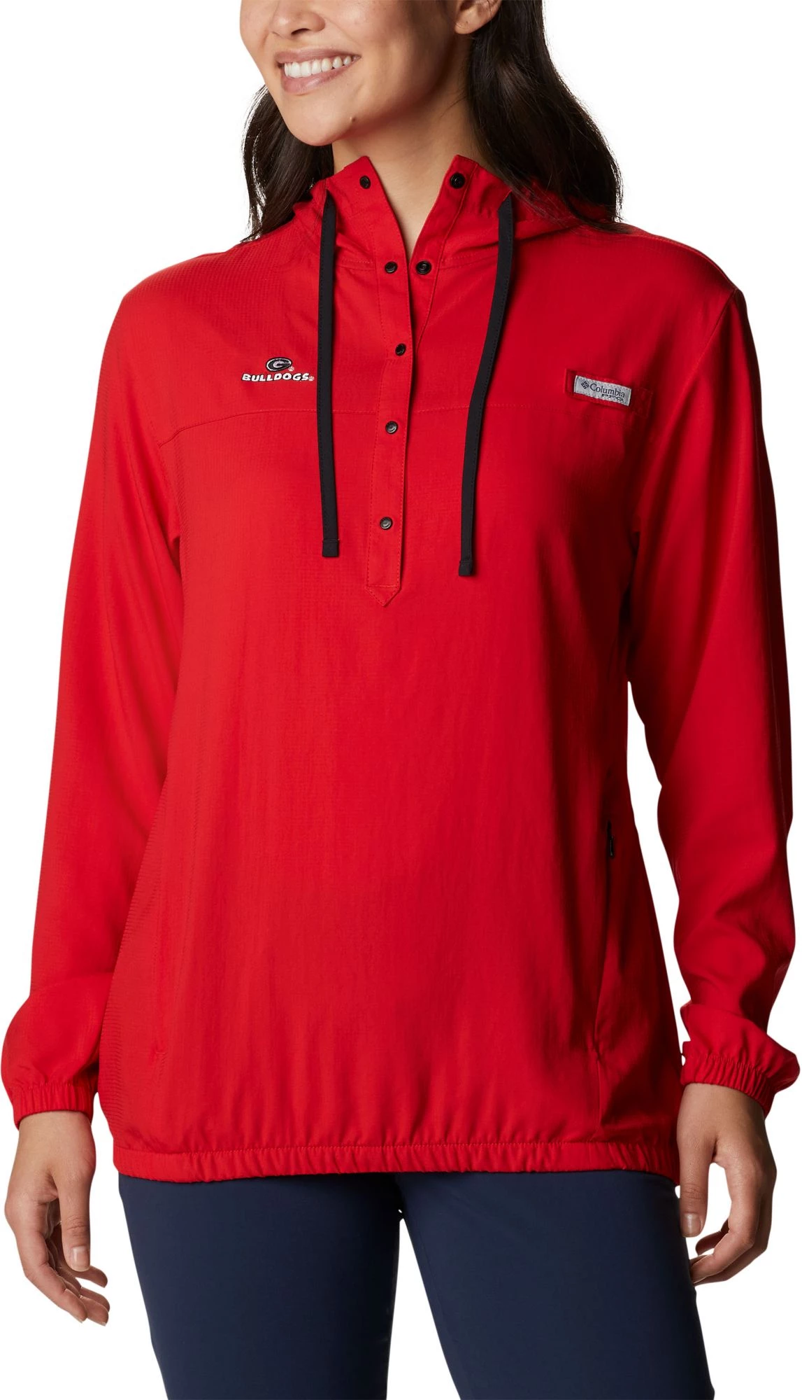 Columbia Women's Georgia Bulldogs Red PFG Tamiami Quarter-Snap Long Sleeve Hooded Shirt 3 Columbia Women's Georgia Bulldogs Red PFG Tamiami Quarter-Snap Long Sleeve Hooded Shirt