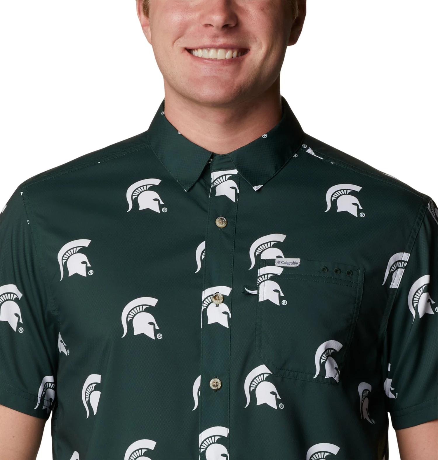 Columbia Men's Michigan State Spartans Green Super Slack Tide Button Down Shirt 4 Columbia Men's Michigan State Spartans Green Super Slack Tide Button Down Shirt - Image 2