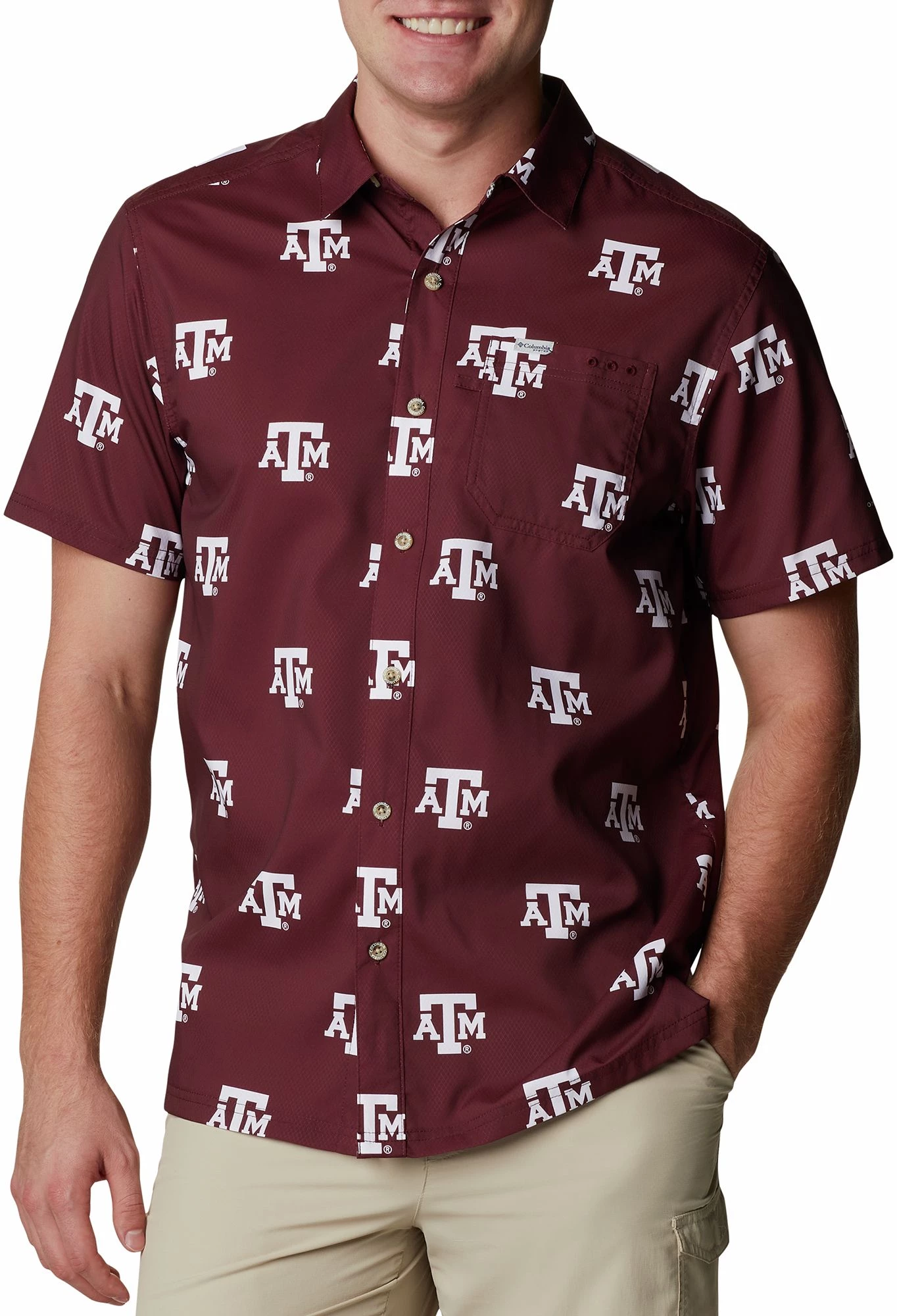 Columbia Men's Texas A&M Aggies Maroon CLG Super Slack Tide™ Short Sleeve Shirt 3 Columbia Men's Texas A&M Aggies Maroon CLG Super Slack Tide™ Short Sleeve Shirt