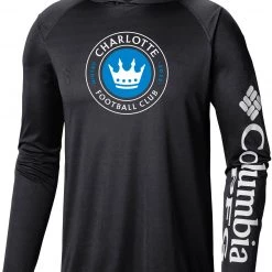 Columbia Charlotte FC PFG Super Terminal Tackle Black Long Sleeve Hooded T-Shirt For Men