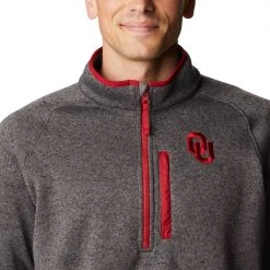Columbia Men's Oklahoma Sooners Grey Canyon Point Half-Zip Pullover Fleece Jacket -Columbia Sales Store unnamed file 4523