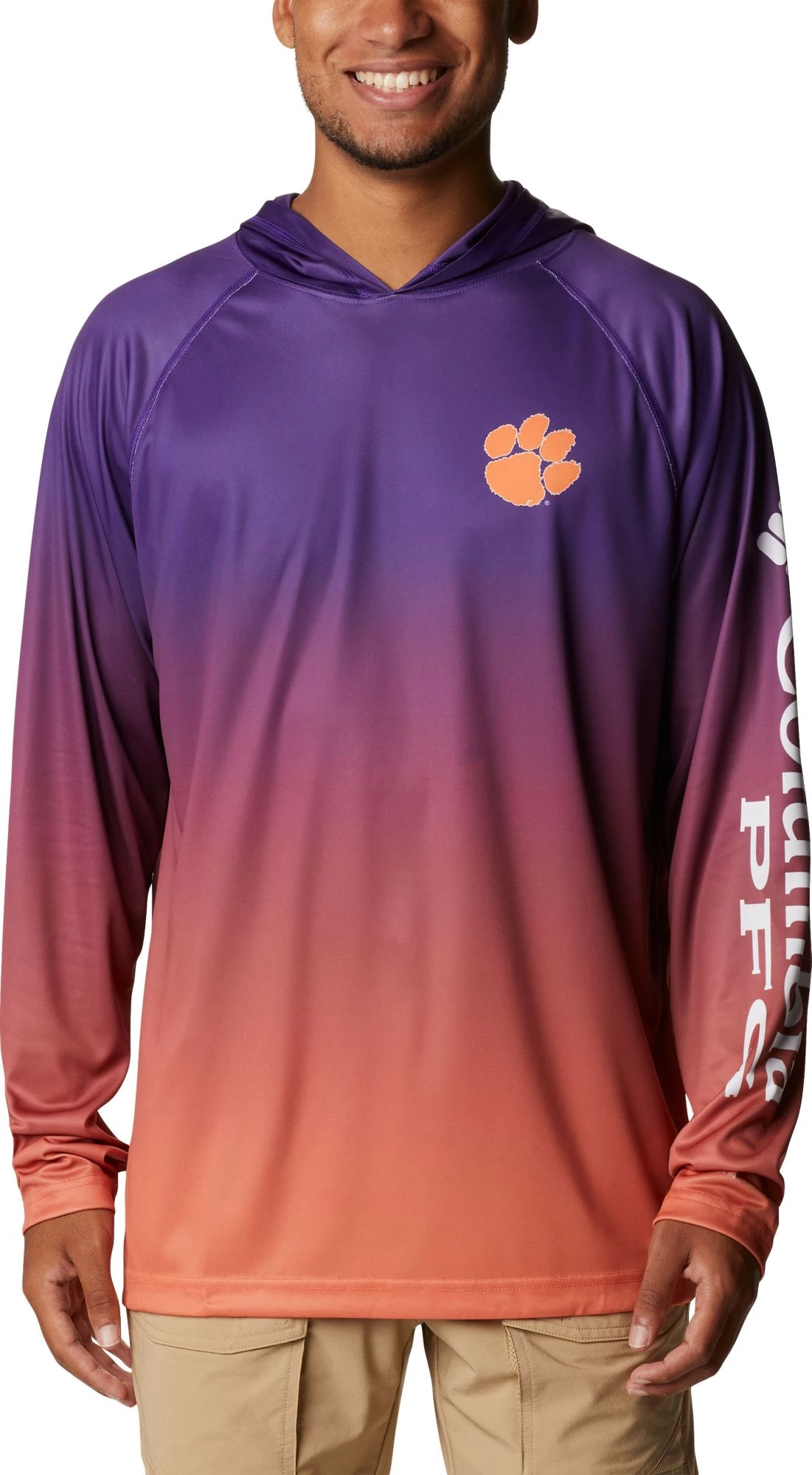 Columbia Men's Clemson Tigers Regalia PFG Super Terminal Tackle Long Sleeve Hooded T-Shirt 3 Columbia Men's Clemson Tigers Regalia PFG Super Terminal Tackle Long Sleeve Hooded T-Shirt