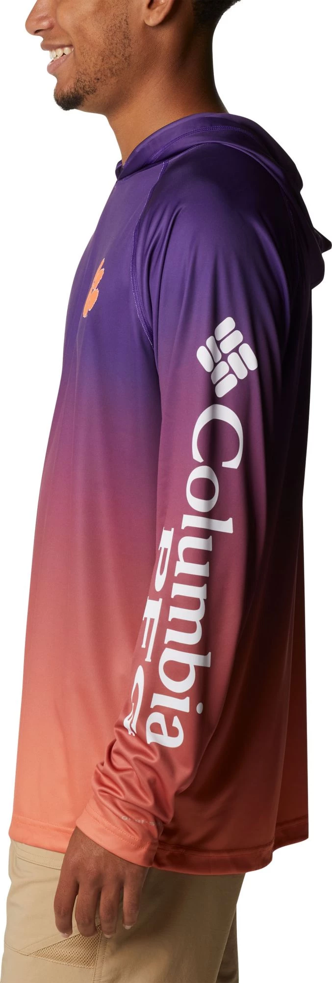 Columbia Men's Clemson Tigers Regalia PFG Super Terminal Tackle Long Sleeve Hooded T-Shirt 4 Columbia Men's Clemson Tigers Regalia PFG Super Terminal Tackle Long Sleeve Hooded T-Shirt - Image 2