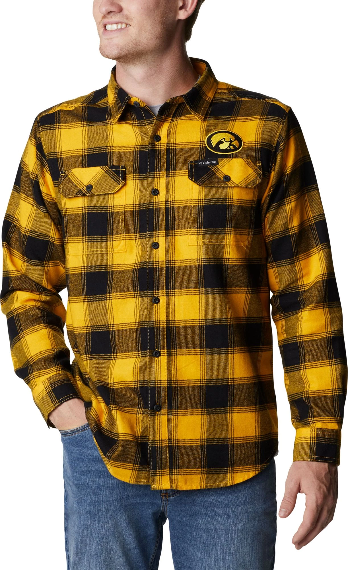 Columbia Men's Iowa Hawkeyes Gold Plaid Flare Gun Flannel Button Down Long Sleeve Shirt 3 Columbia Men's Iowa Hawkeyes Gold Plaid Flare Gun Flannel Button Down Long Sleeve Shirt
