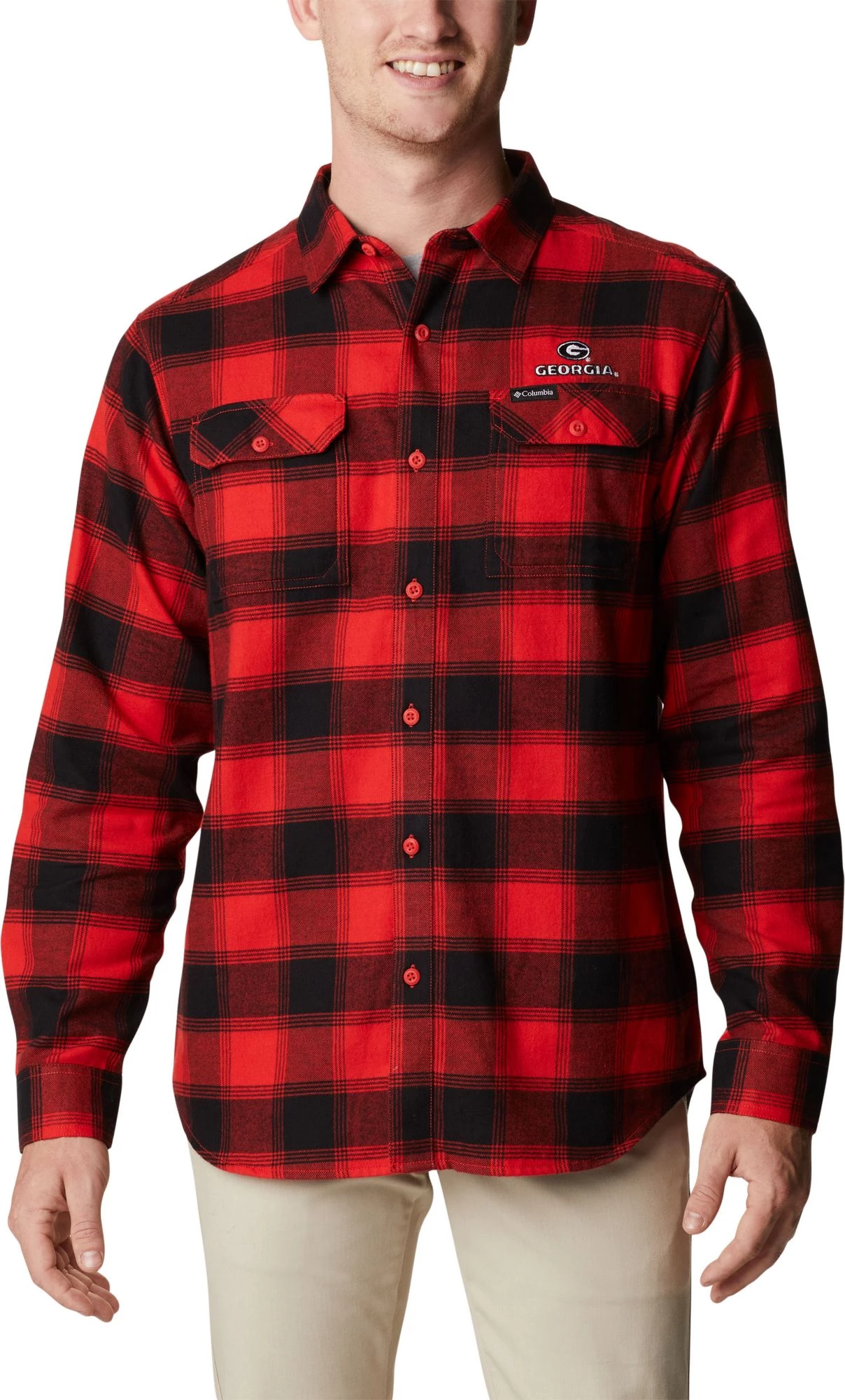 Columbia Men's Georgia Bulldogs Red Plaid Flare Gun Flannel Button Down Long Sleeve Shirt 3 Columbia Men's Georgia Bulldogs Red Plaid Flare Gun Flannel Button Down Long Sleeve Shirt