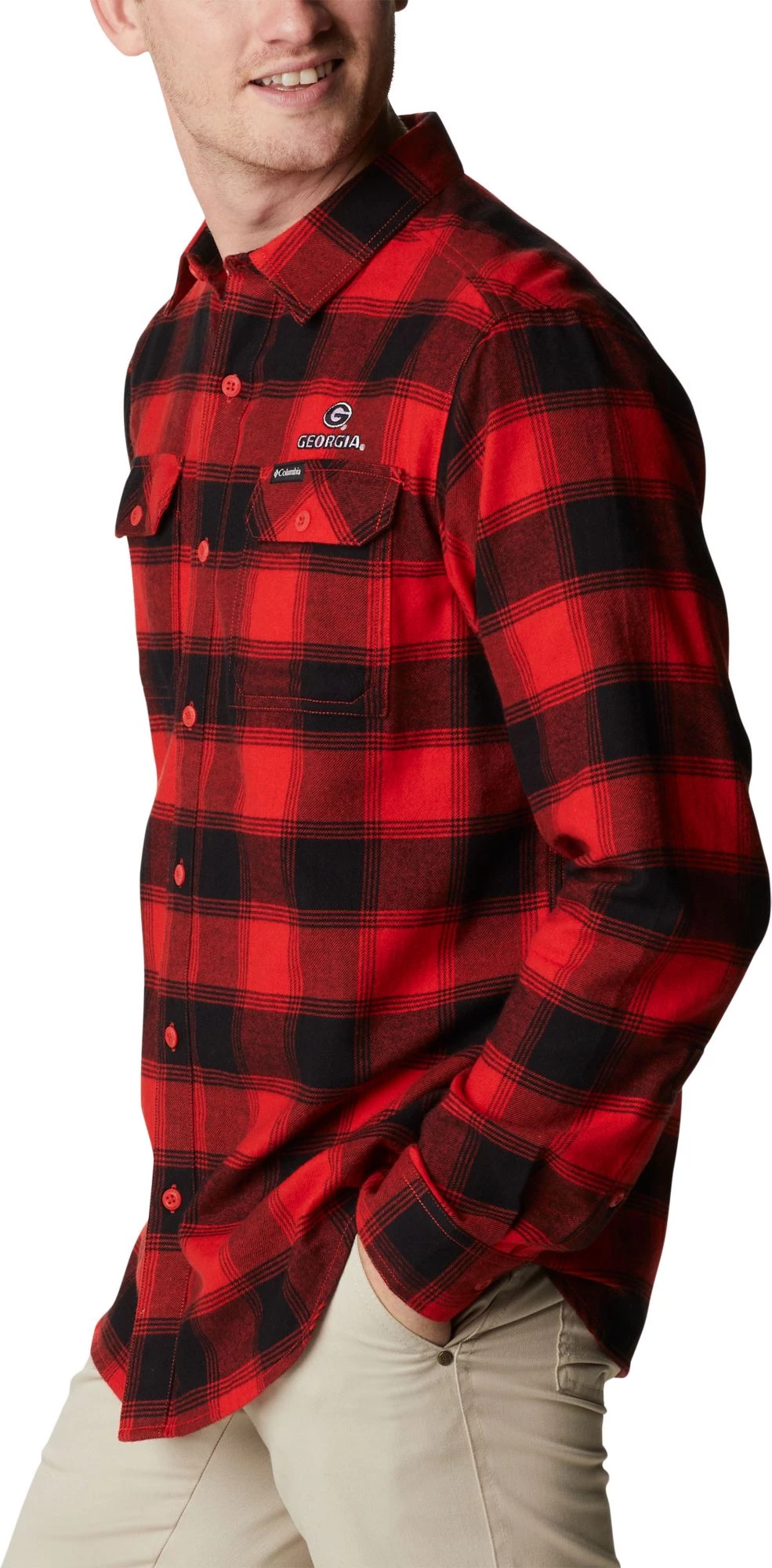 Columbia Men's Georgia Bulldogs Red Plaid Flare Gun Flannel Button Down Long Sleeve Shirt 4 Columbia Men's Georgia Bulldogs Red Plaid Flare Gun Flannel Button Down Long Sleeve Shirt - Image 2