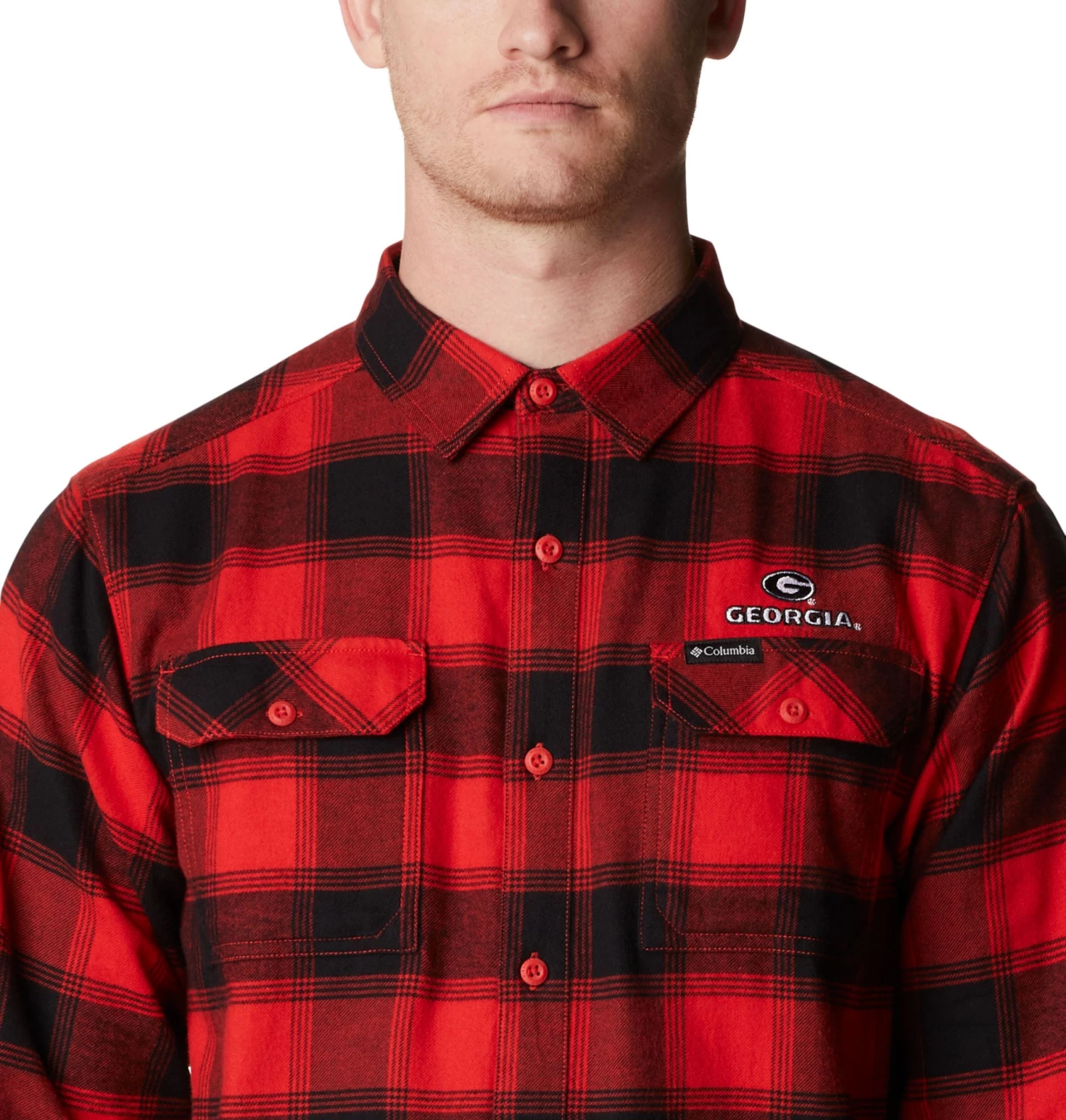 Columbia Men's Georgia Bulldogs Red Plaid Flare Gun Flannel Button Down Long Sleeve Shirt 5 Columbia Men's Georgia Bulldogs Red Plaid Flare Gun Flannel Button Down Long Sleeve Shirt - Image 3