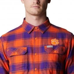 Columbia Men's Clemson Tigers Orange Plaid Flare Gun Flannel Button Down Long Sleeve Shirt -Columbia Sales Store unnamed file 4661