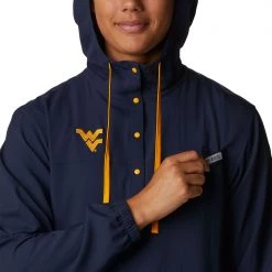 Columbia Women's West Virginia Mountaineers Blue PFG Tamiami Quarter-Snap Long Sleeve Hooded Shirt -Columbia Sales Store unnamed file 4714
