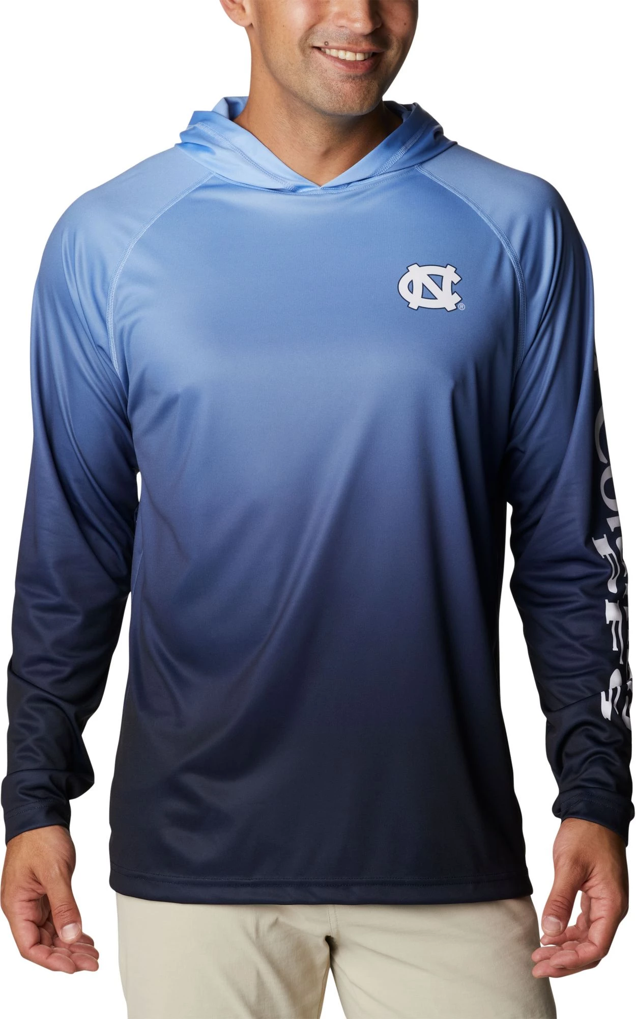 Columbia Men's North Carolina Tar Heels White PFG Super Terminal Tackle Long Sleeve Hooded T-Shirt 2 Columbia Men's North Carolina Tar Heels White PFG Super Terminal Tackle Long Sleeve Hooded T-Shirt