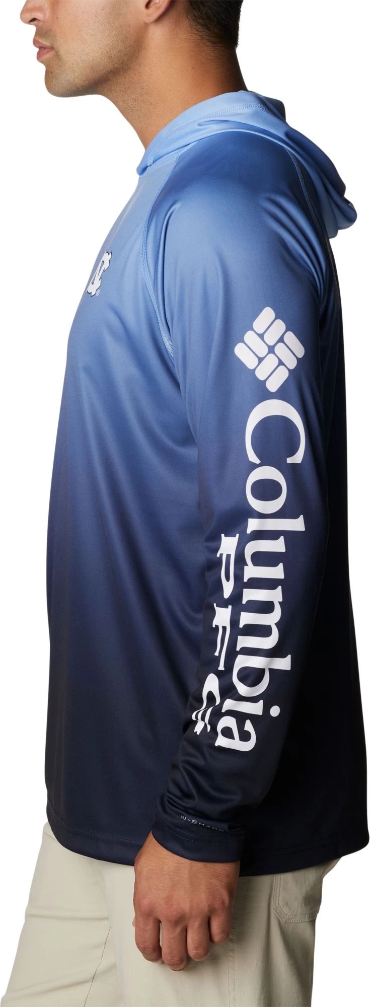 Columbia Men's North Carolina Tar Heels White PFG Super Terminal Tackle Long Sleeve Hooded T-Shirt 3 Columbia Men's North Carolina Tar Heels White PFG Super Terminal Tackle Long Sleeve Hooded T-Shirt - Image 2