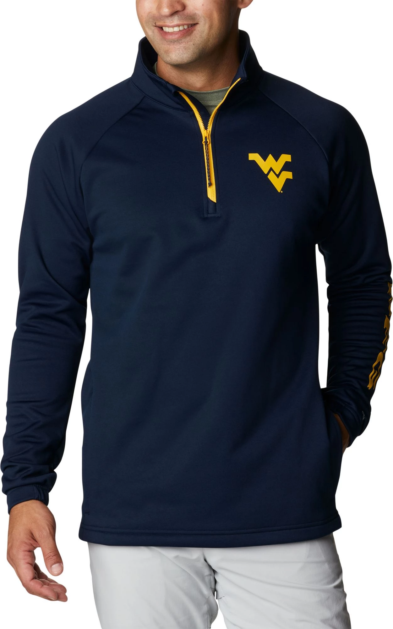 Columbia Men's West Virginia Mountaineers Blue PFG Terminal Tackle Quarter-Zip Pullover Shirt 3 Columbia Men's West Virginia Mountaineers Blue PFG Terminal Tackle Quarter-Zip Pullover Shirt
