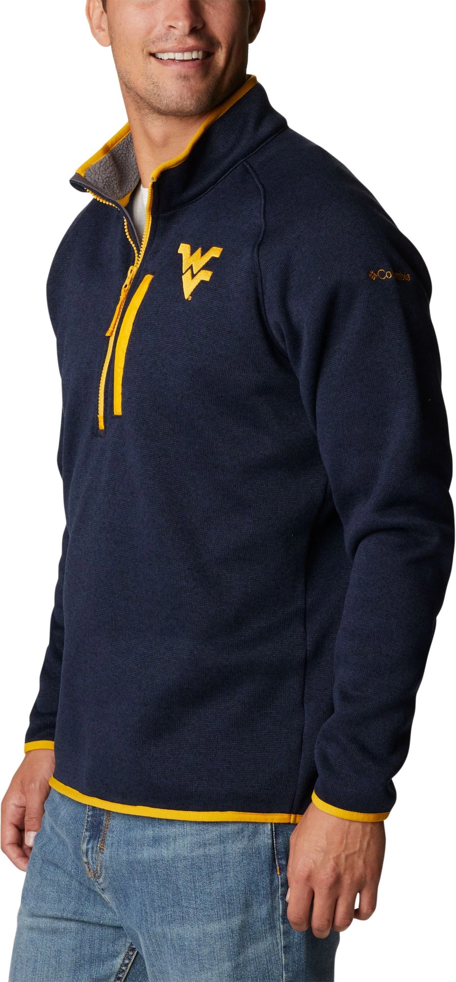 Columbia Men's West Virginia Mountaineers Blue Canyon Point Half-Zip Pullover Fleece Jacket 4 Columbia Men's West Virginia Mountaineers Blue Canyon Point Half-Zip Pullover Fleece Jacket - Image 2