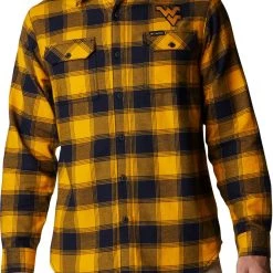Columbia Men's West Virginia Mountaineers Blue Plaid Flare Gun Flannel Button Down Long Sleeve Shirt