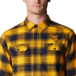 Columbia Men's West Virginia Mountaineers Blue Plaid Flare Gun Flannel Button Down Long Sleeve Shirt -Columbia Sales Store unnamed file 4758