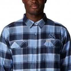 Columbia Men's North Carolina Tar Heels Carolina Blue Plaid Flare Gun Flannel Button Down Long Sleeve Shirt -Columbia Sales Store unnamed file 4767