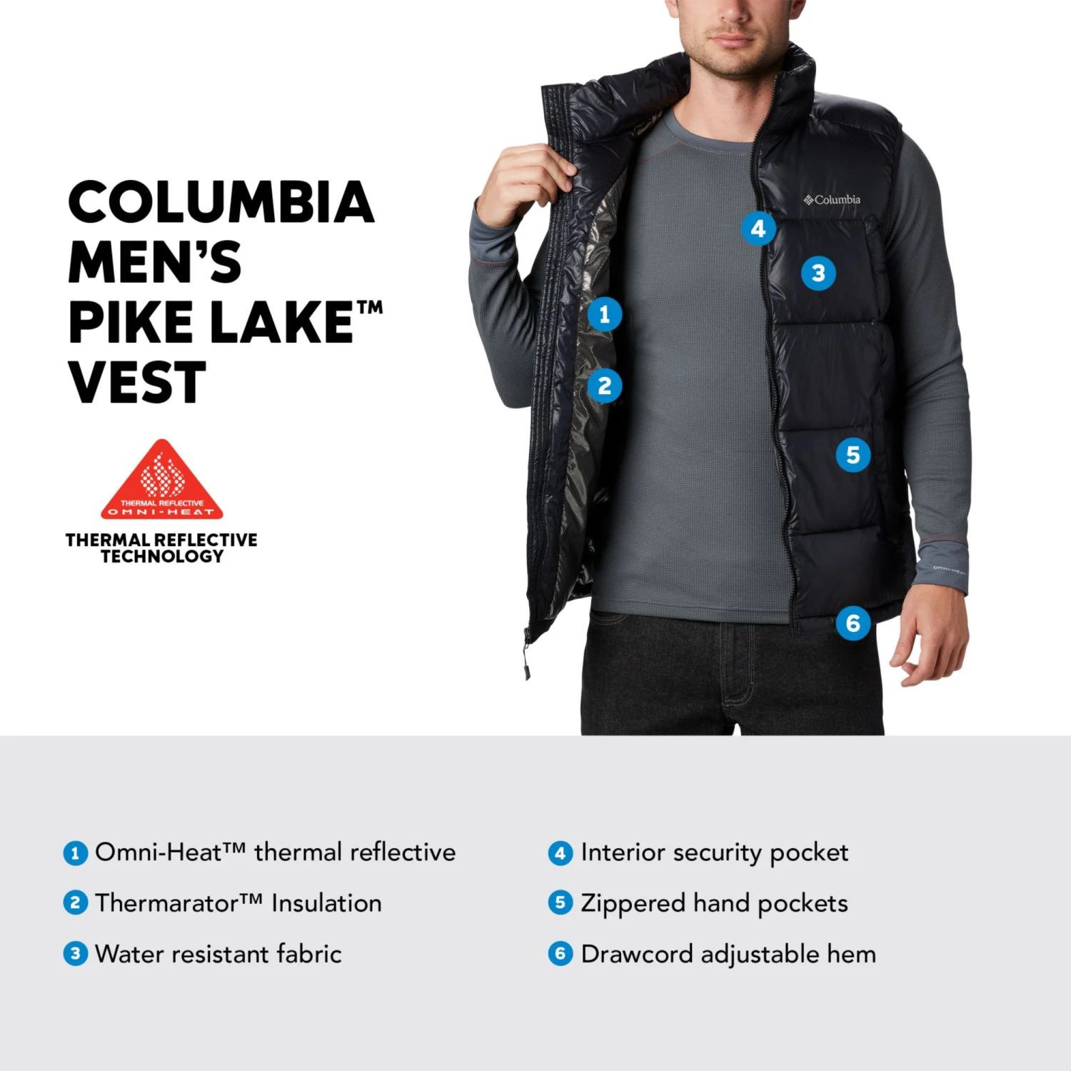 Columbia Men's Pike Lake Vest Black 8 Columbia Men's Pike Lake Vest Black - Image 6